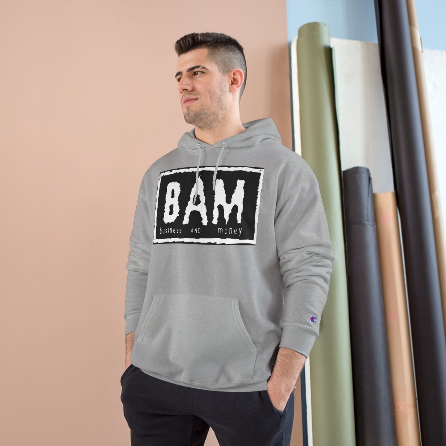 BAM Champion Hoodie, Cool Streetwear, Graphic Apparel, Gift for Entrepreneurs, Inspirational Fashion, Casual Comfort
