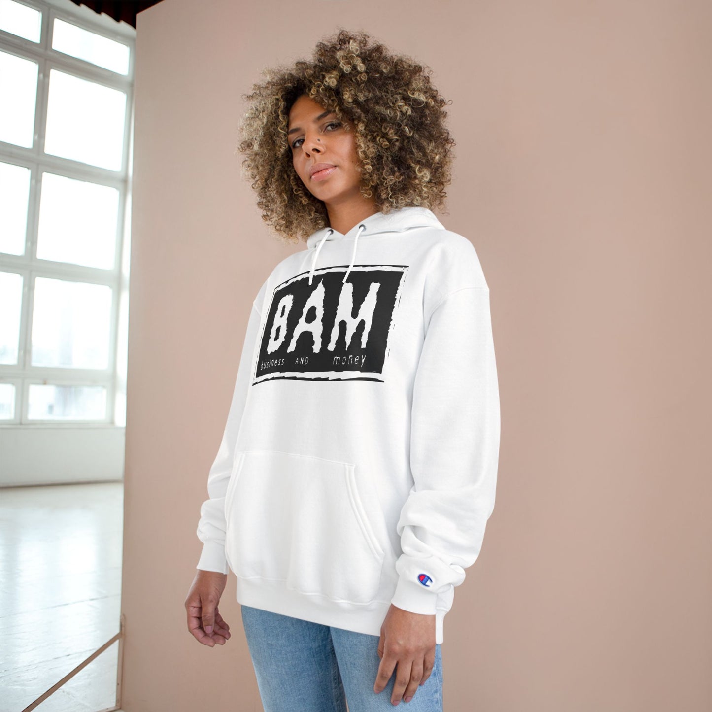 BAM Champion Hoodie, Cool Streetwear, Graphic Apparel, Gift for Entrepreneurs, Inspirational Fashion, Casual Comfort