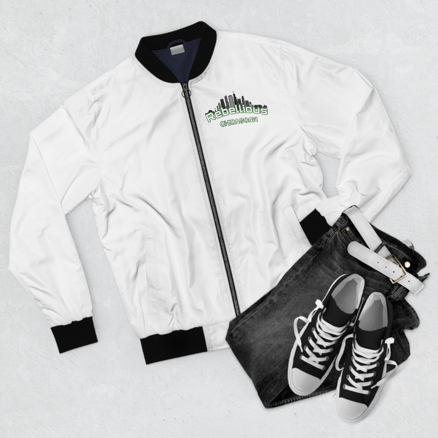 Rebellious Chicagoan Bomber Jacket — Business And Money Urban Skyline Jacket
