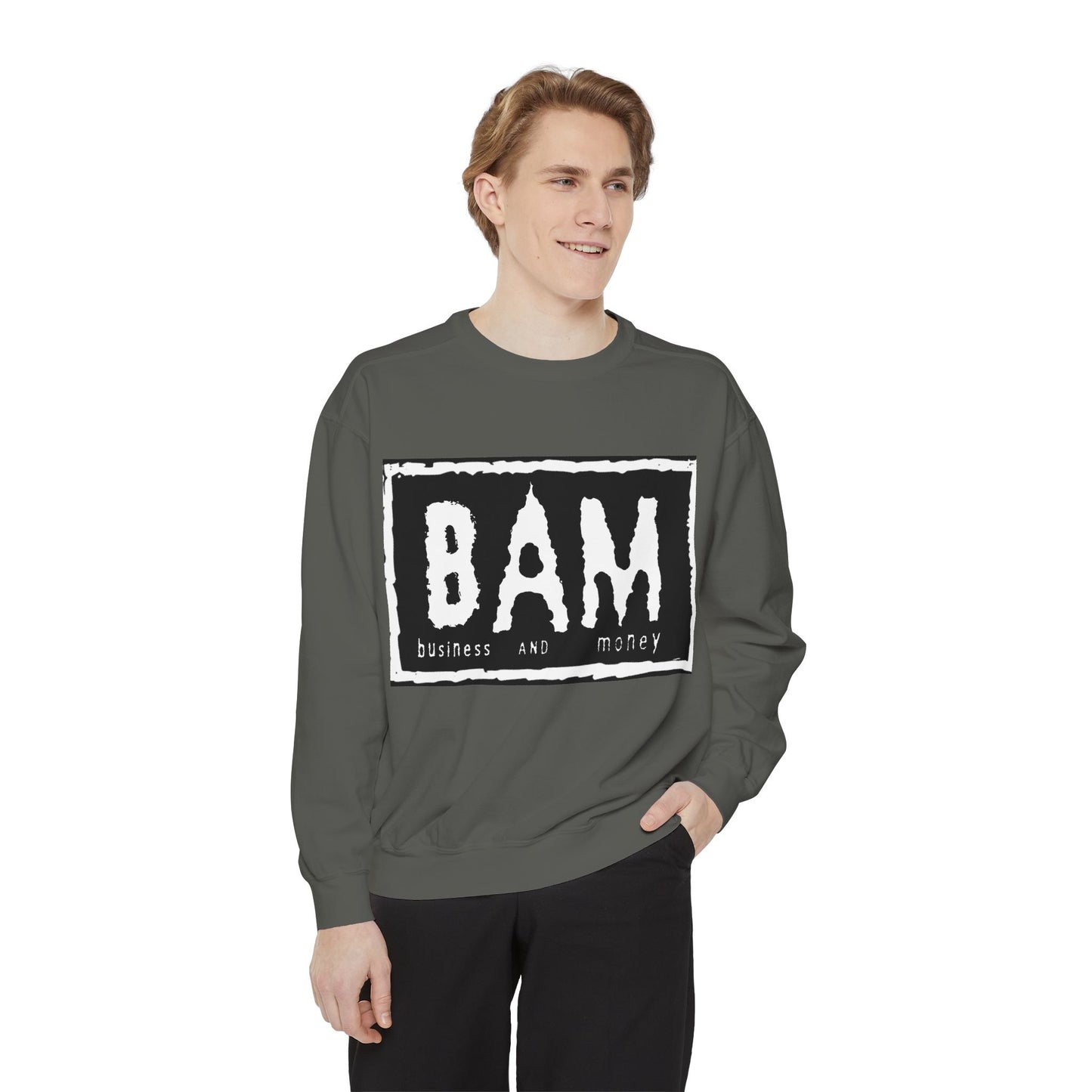 BAM Business and Money Sweatshirt, Unisex Garment-Dyed Crewneck, Casual Streetwear, Gift for Entrepreneurs, Cozy Loungewear