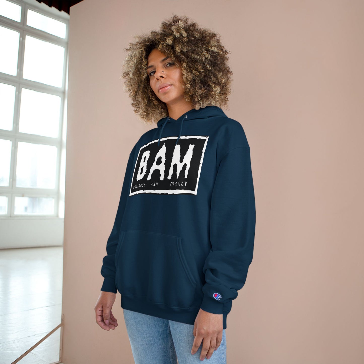 BAM Champion Hoodie, Cool Streetwear, Graphic Apparel, Gift for Entrepreneurs, Inspirational Fashion, Casual Comfort