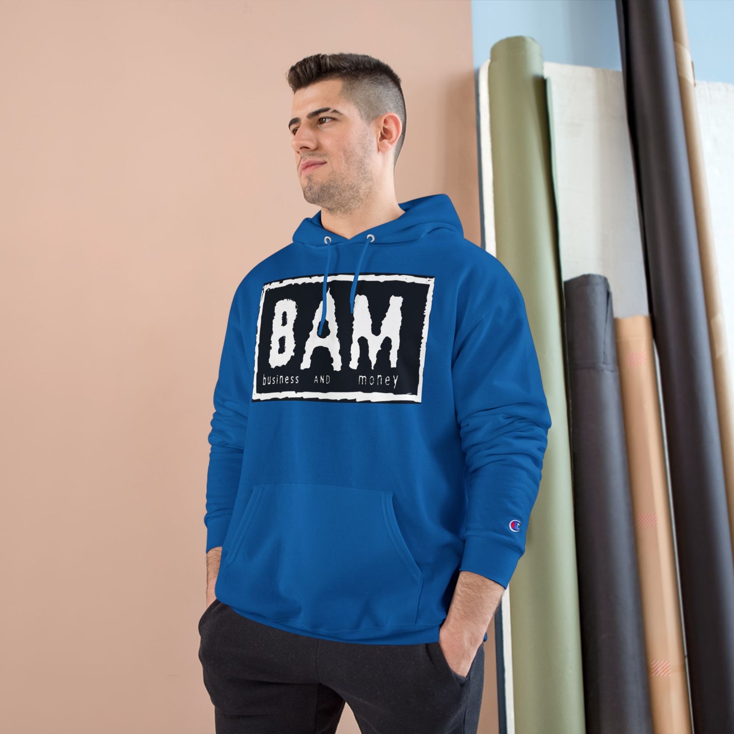BAM Champion Hoodie, Cool Streetwear, Graphic Apparel, Gift for Entrepreneurs, Inspirational Fashion, Casual Comfort