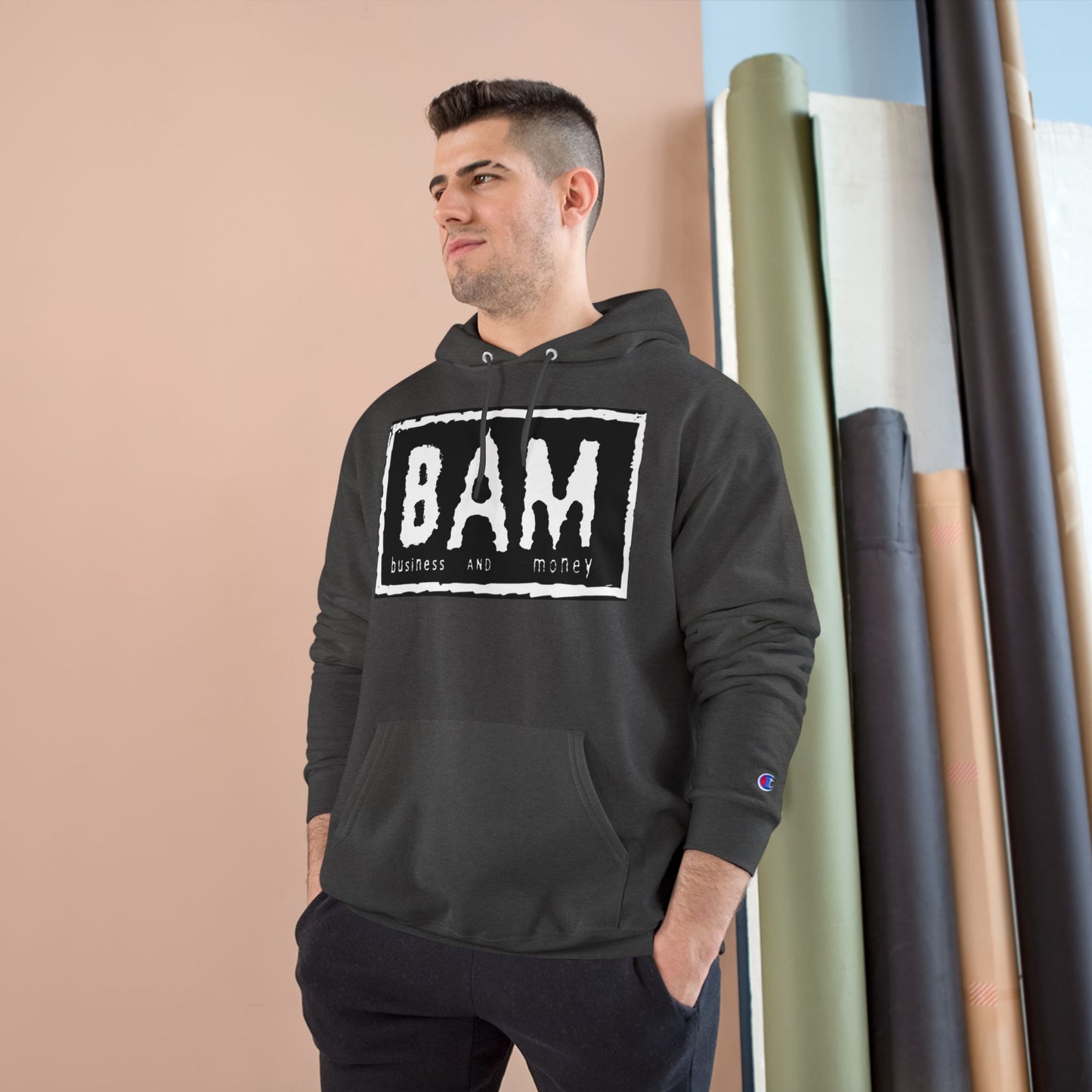 BAM Champion Hoodie, Cool Streetwear, Graphic Apparel, Gift for Entrepreneurs, Inspirational Fashion, Casual Comfort