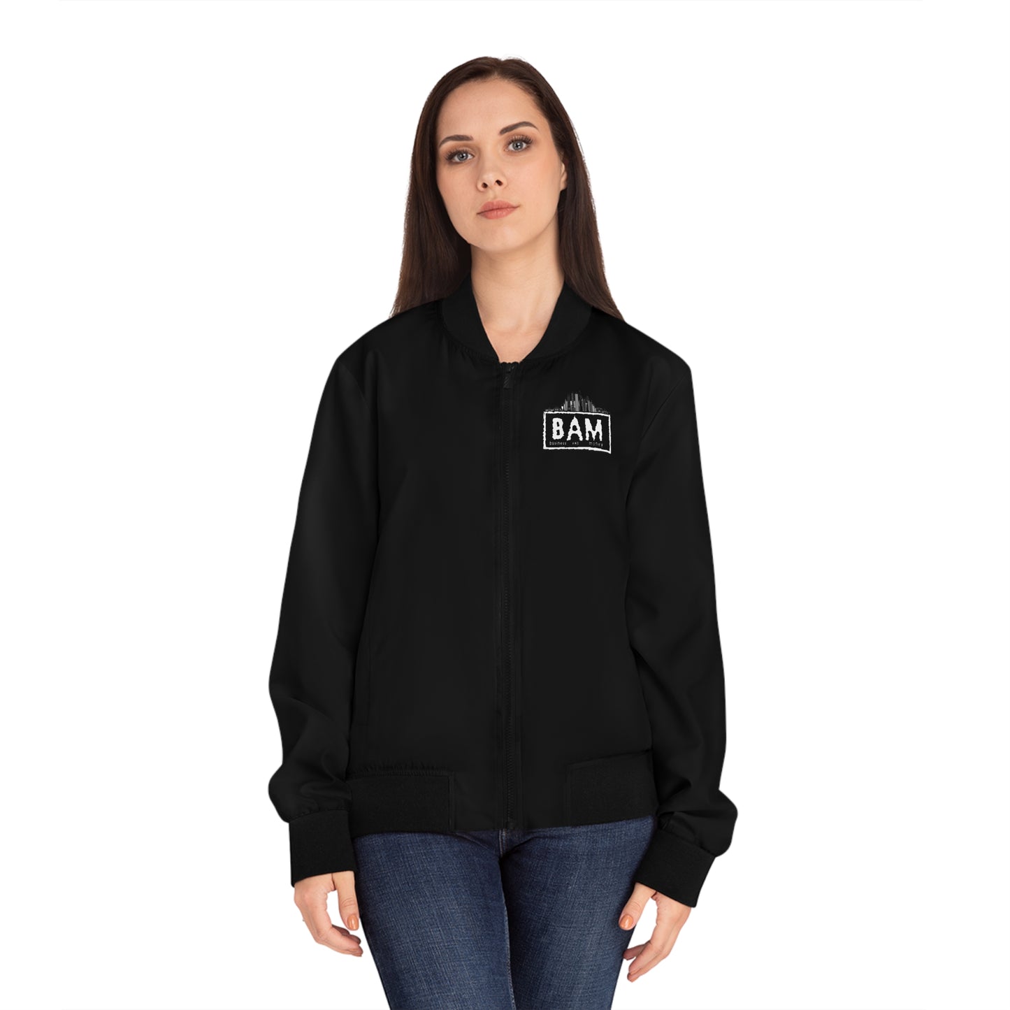 BAM Women's Bomber Jacket — Business And Money Graphic Bomber