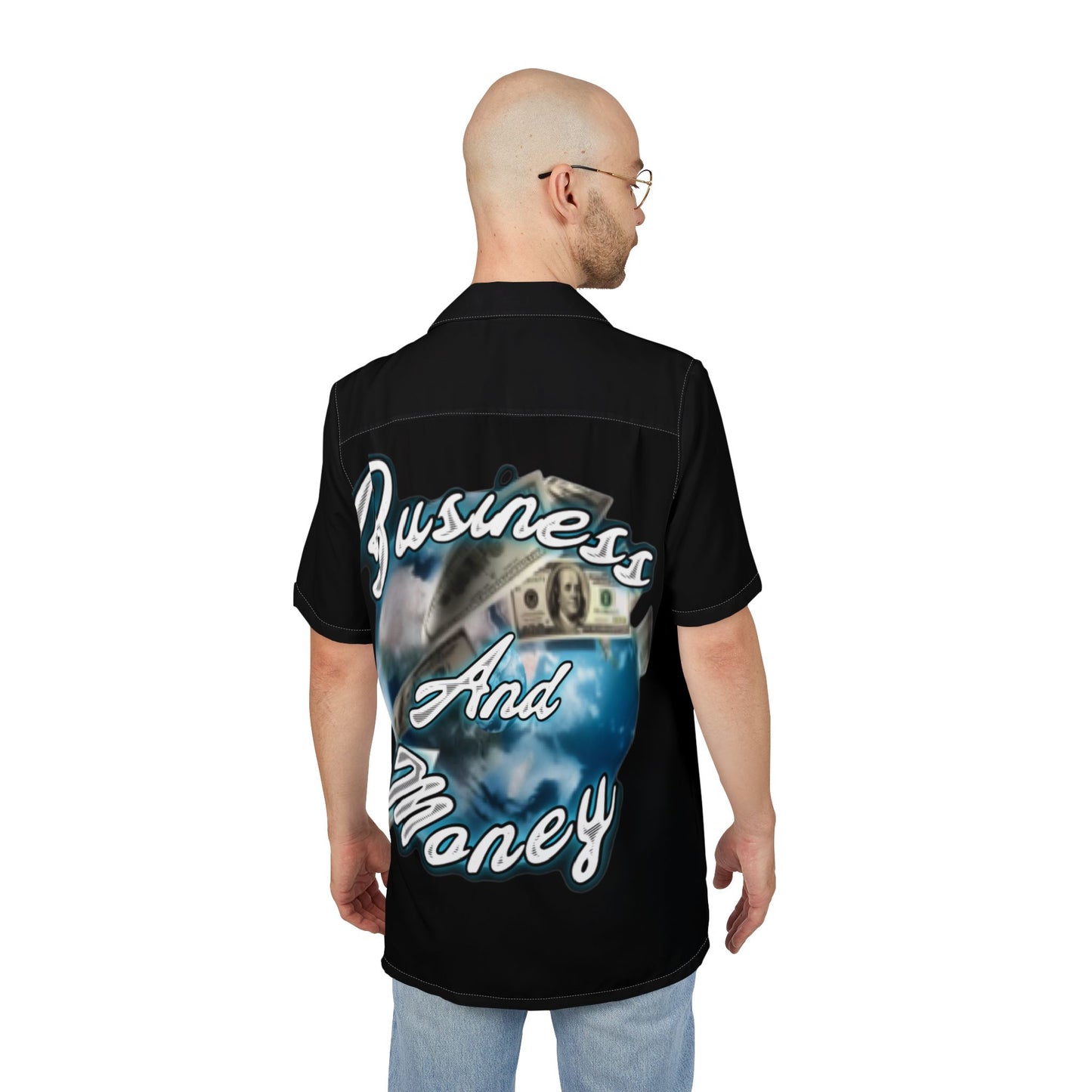 Hawaiian Shirt — "Business & Money" Black AOP Button-Down