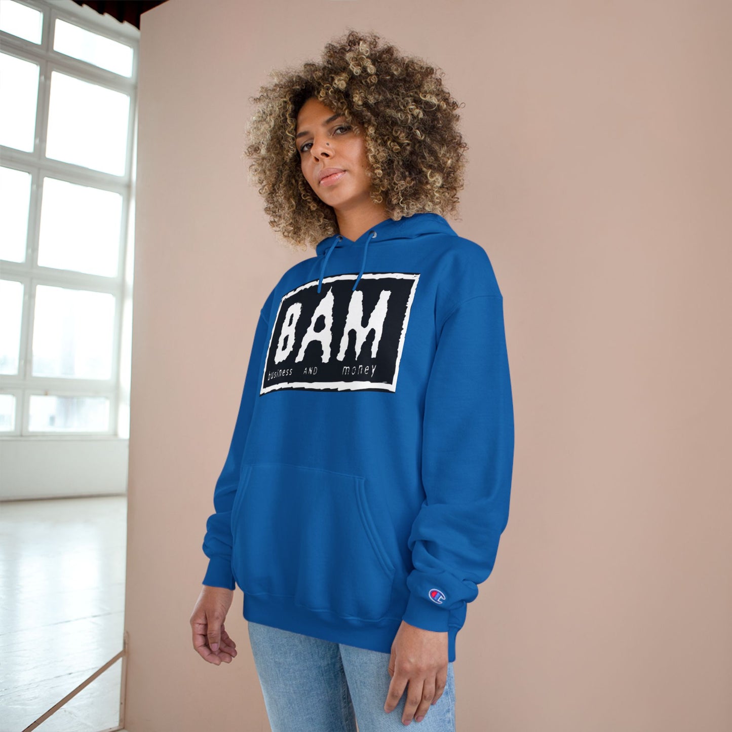 BAM Champion Hoodie, Cool Streetwear, Graphic Apparel, Gift for Entrepreneurs, Inspirational Fashion, Casual Comfort