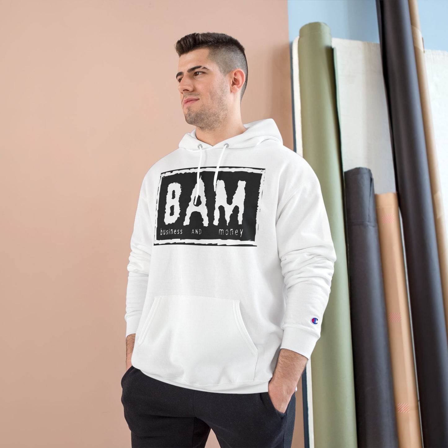 BAM Champion Hoodie, Cool Streetwear, Graphic Apparel, Gift for Entrepreneurs, Inspirational Fashion, Casual Comfort